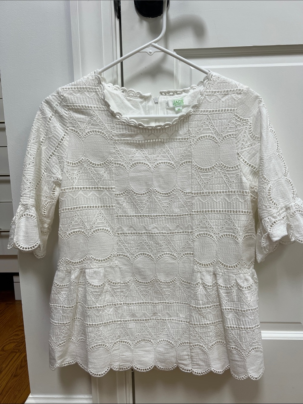 Jade White Eyelet Peplum Blouse Medium